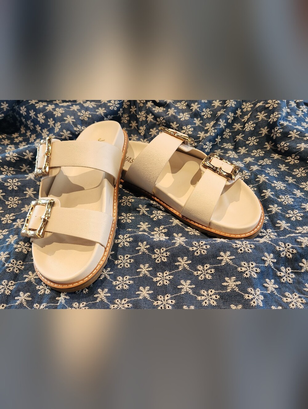 Jason Wu Double Bamboo Buckle Slide Sandals Gold Accents
